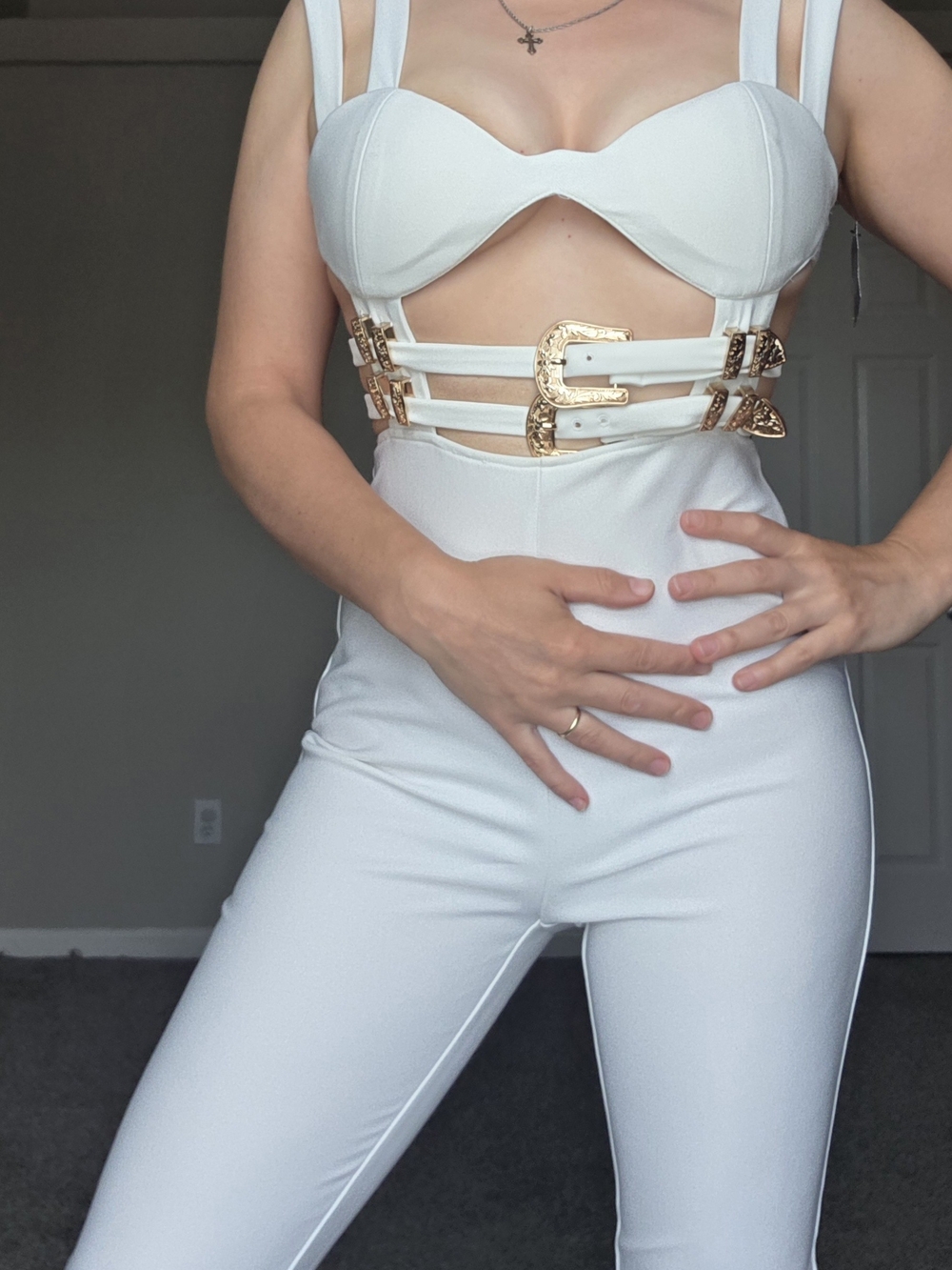 Fashion Nova White Strappy Cutout Jumpsuit